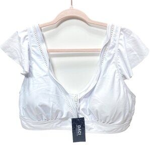 Women's White Cropped Bathing Suit Bralette Top w Padding, Cute Plus Size 20W 2X